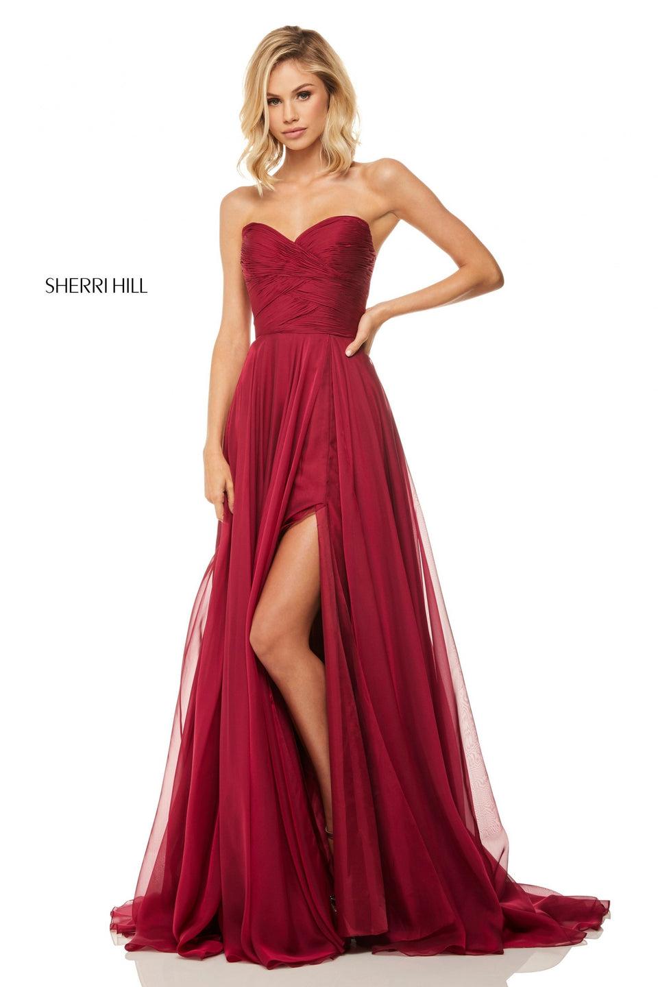 Sherri Hill Strapless Chiffon Gown With Pleated Bodice