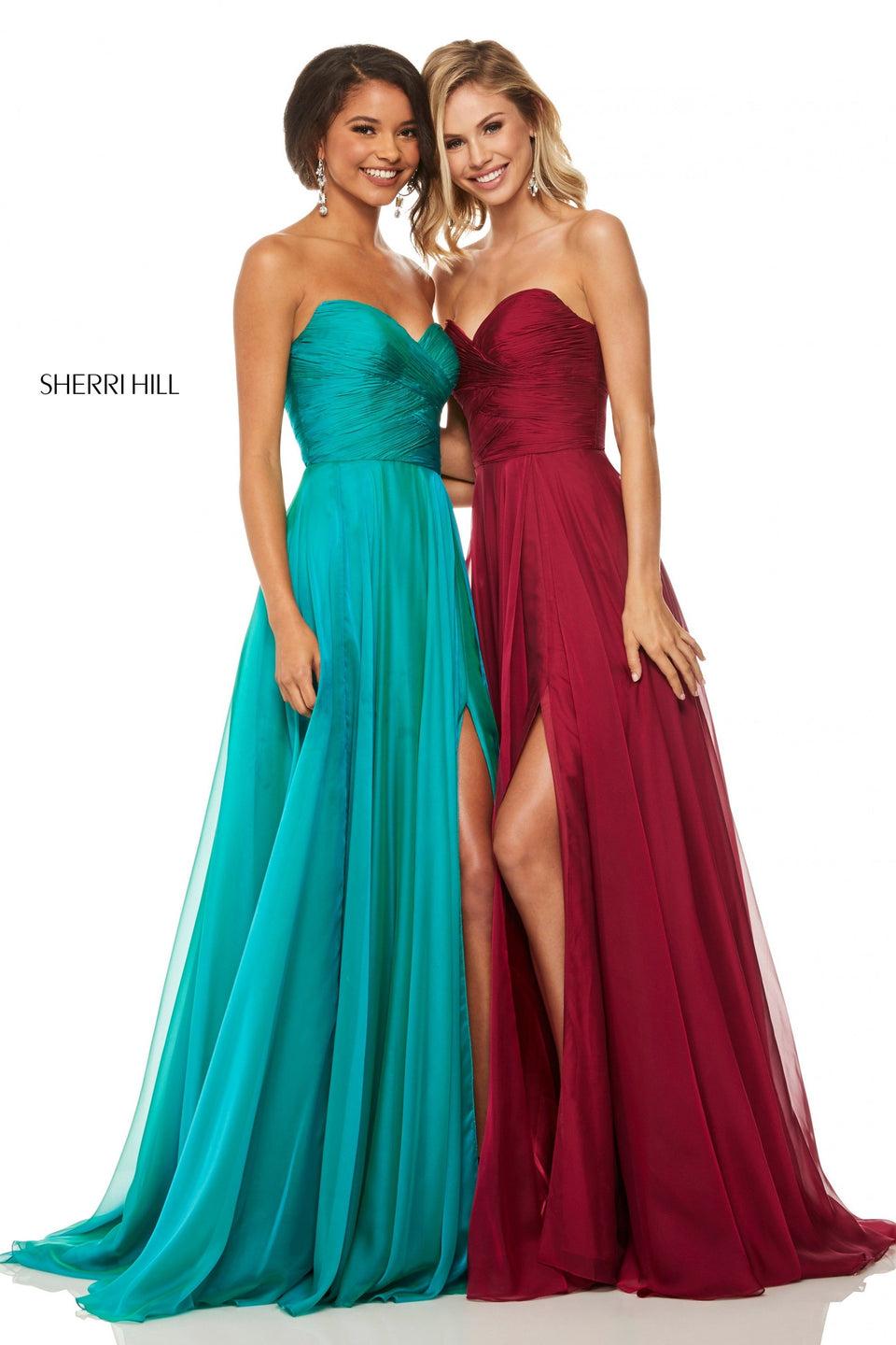 Sherri Hill Strapless Chiffon Gown With Pleated Bodice