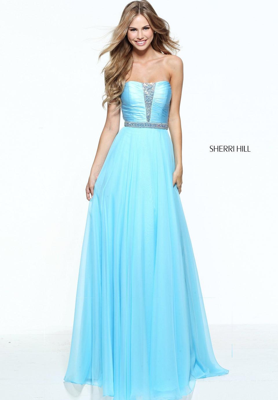 Sherri Hill Strapless Chiffon With A Satin Ruched Bodice And A Beaded Waist Band