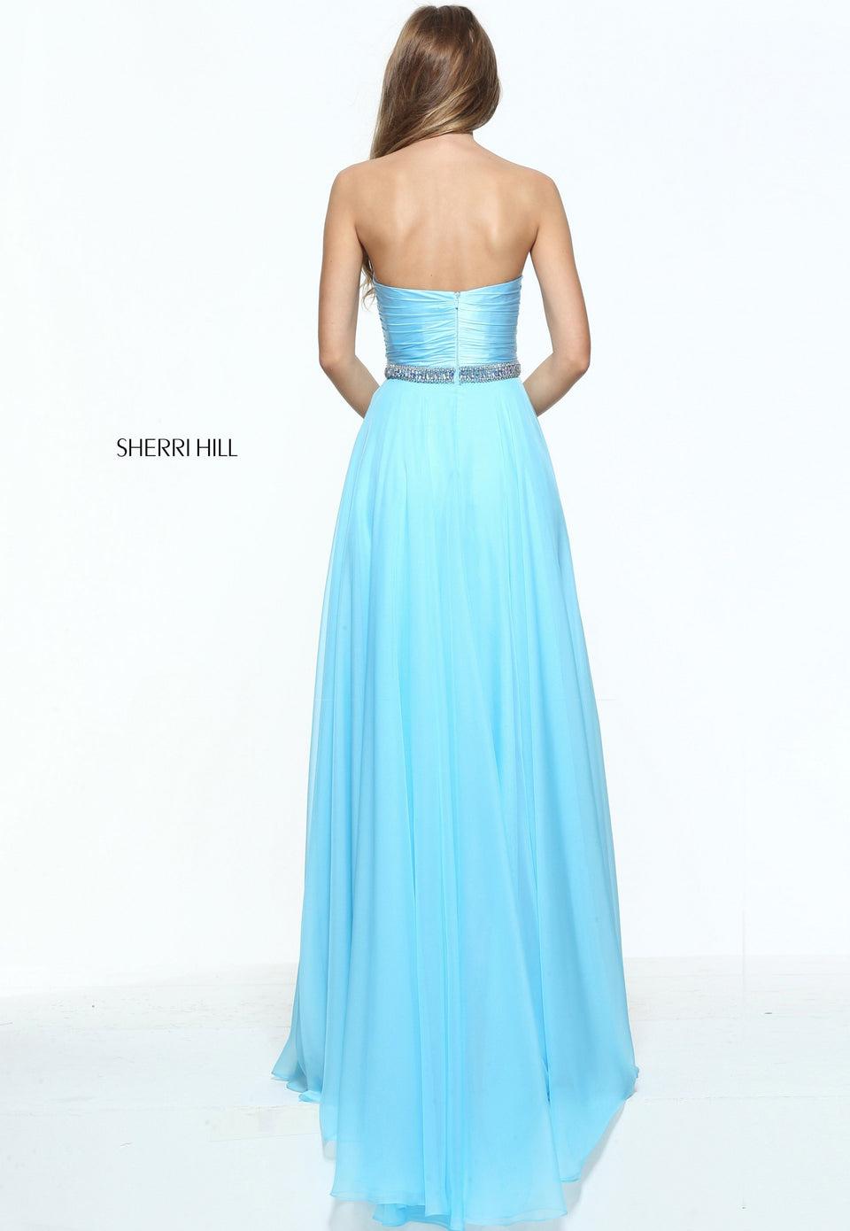 Sherri Hill Strapless Chiffon With A Satin Ruched Bodice And A Beaded Waist Band