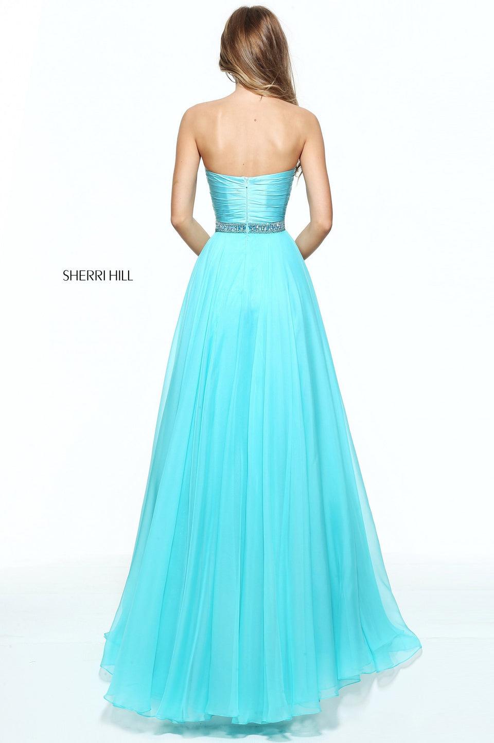 Sherri Hill Strapless Chiffon With A Satin Ruched Bodice And A Beaded Waist Band