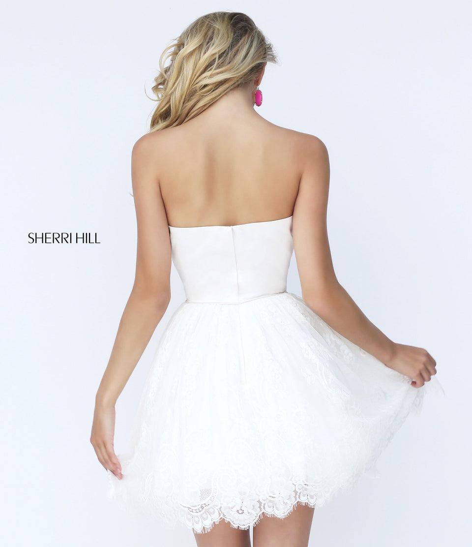 Sherri Hill Strapless Cocktail A-line Dress With Embroidered Floral Bodice
