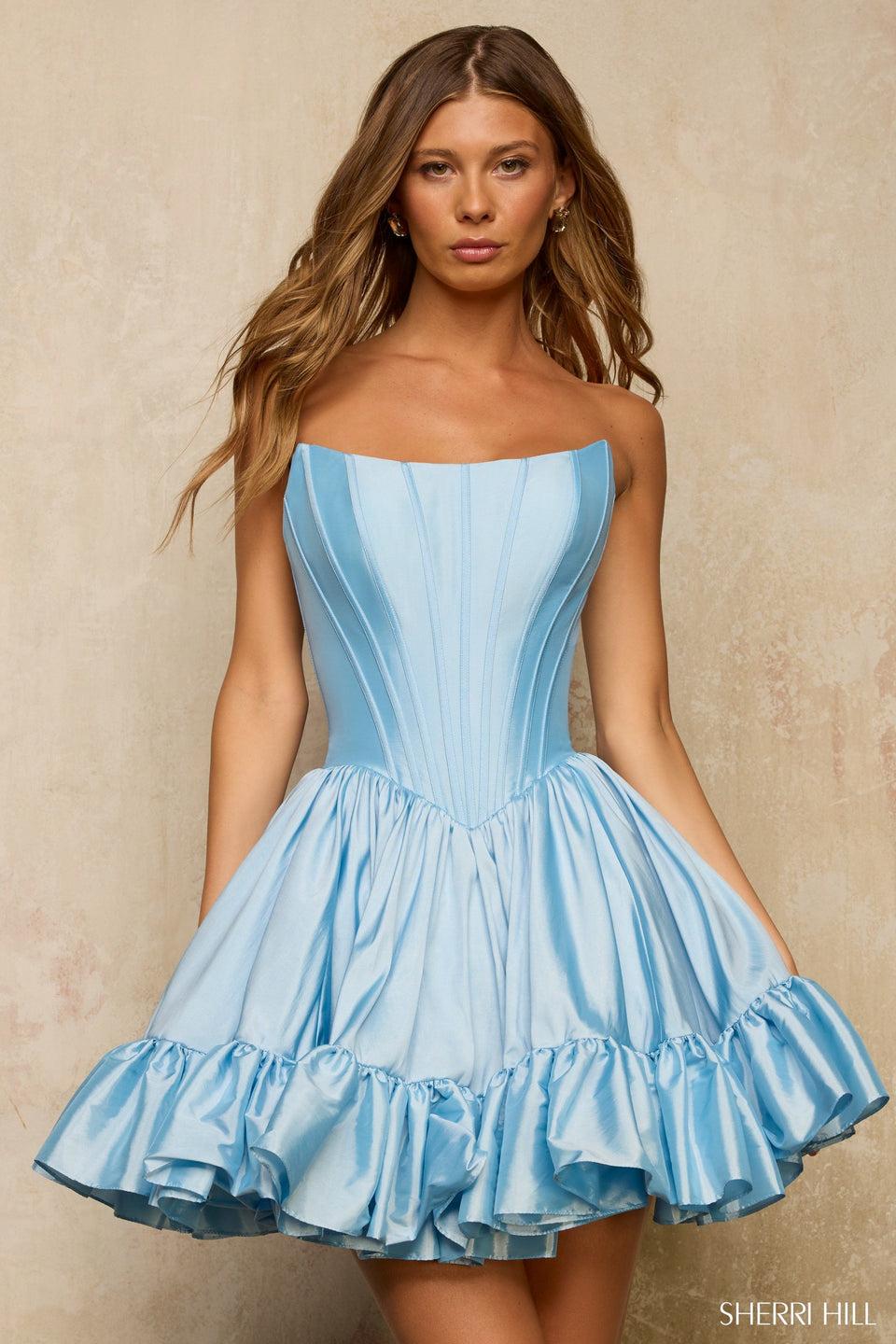 sherri hill Strapless cocktail dress with corset bodice