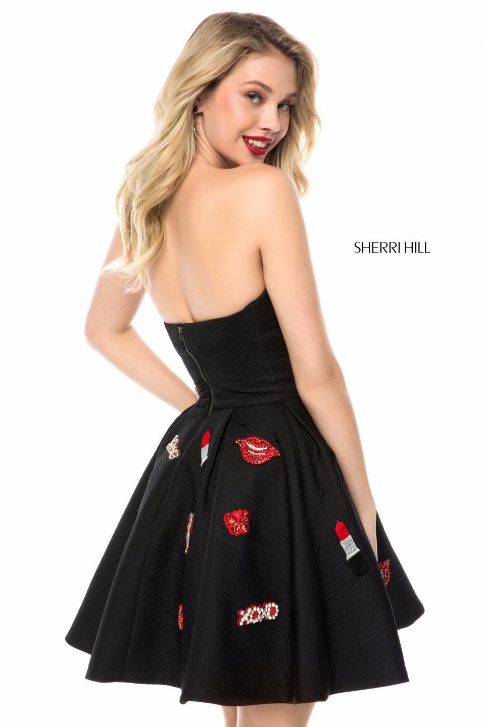 Sherri Hill Strapless Cocktail Dress With Patches On The Skirt