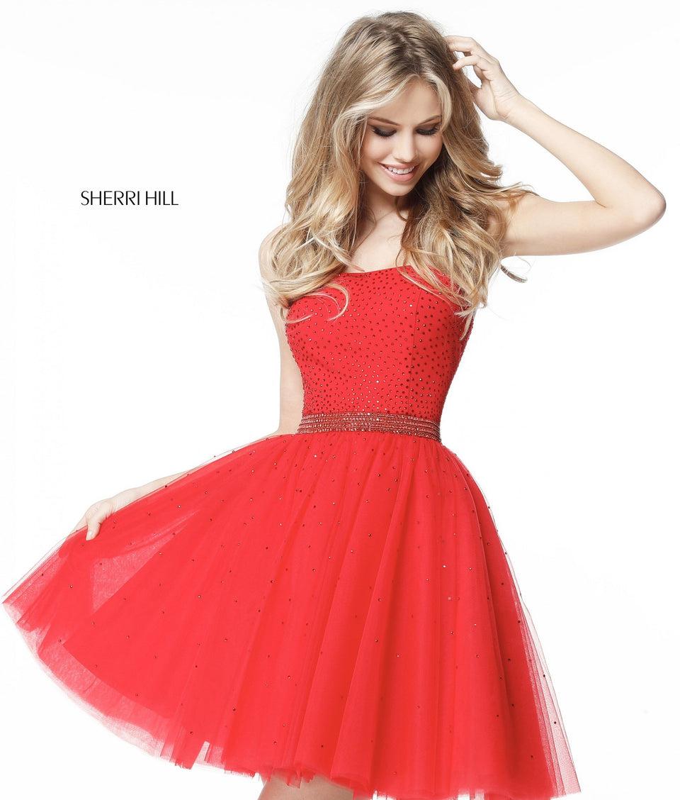 Sherri Hill Strapless Cocktail With Sequin Stretch Scuba Bodice And Tulle A-line Skirt