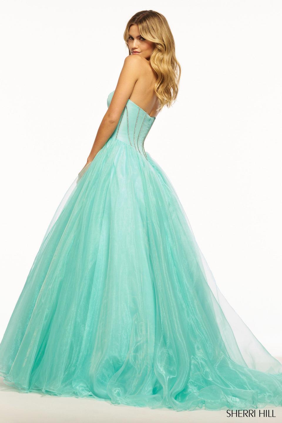 Sherri Hill Strapless Corset Ball Gown With Taffeta Rhinestone Bodice And Organza Skirt