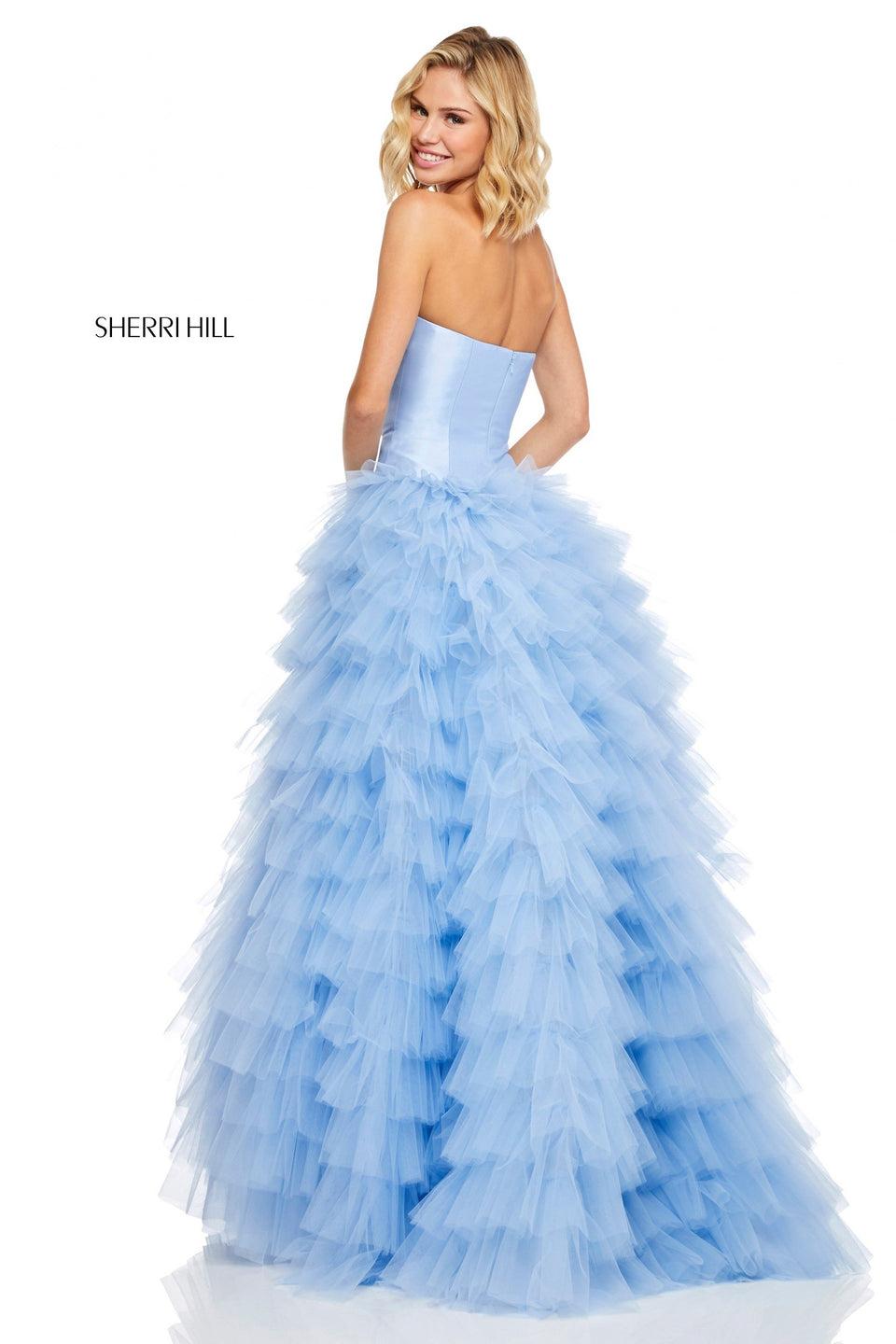Sherri Hill Strapless Drop Waist Ball Gown With Ruffle Tulle Skirt