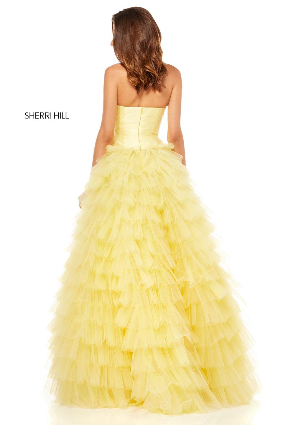 Sherri Hill Strapless Drop Waist Ball Gown With Ruffle Tulle Skirt
