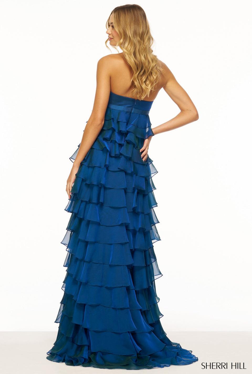 Sherri Hill Strapless Gown With Ruffle Skirt And Bow Embellishment