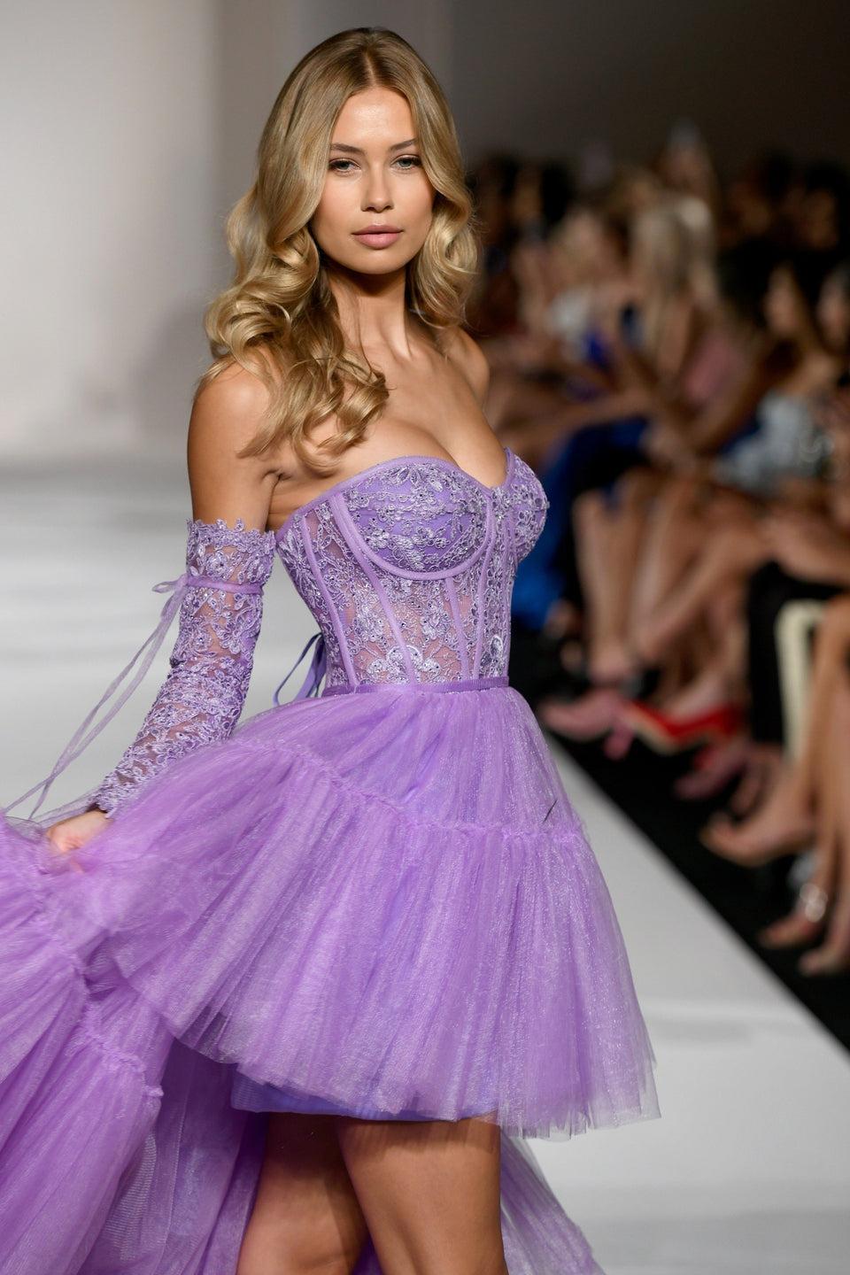 sherri hill Strapless High-Low lace corset gown with ruffle tier tulle skirt lace up back and detachable lace sleeves sherri hill Strapless High-Low lace corset gown with ruffle tier tulle skirt lace up back and detachable lace sleeves