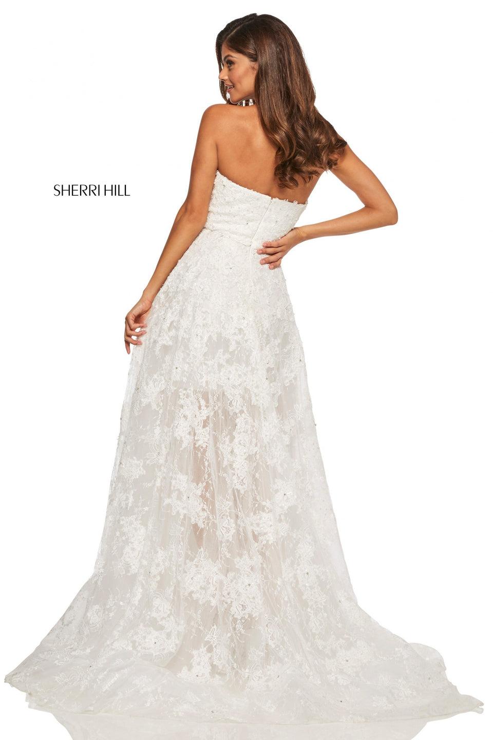 Sherri Hill Strapless Lace A-line Gown With A Sheer Lace Skirt