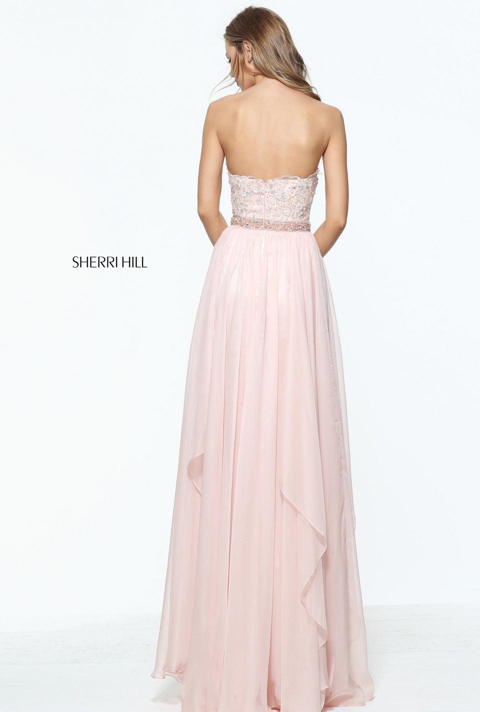 Sherri Hill Strapless Layered Chiffon Gown With A Beaded Bodice