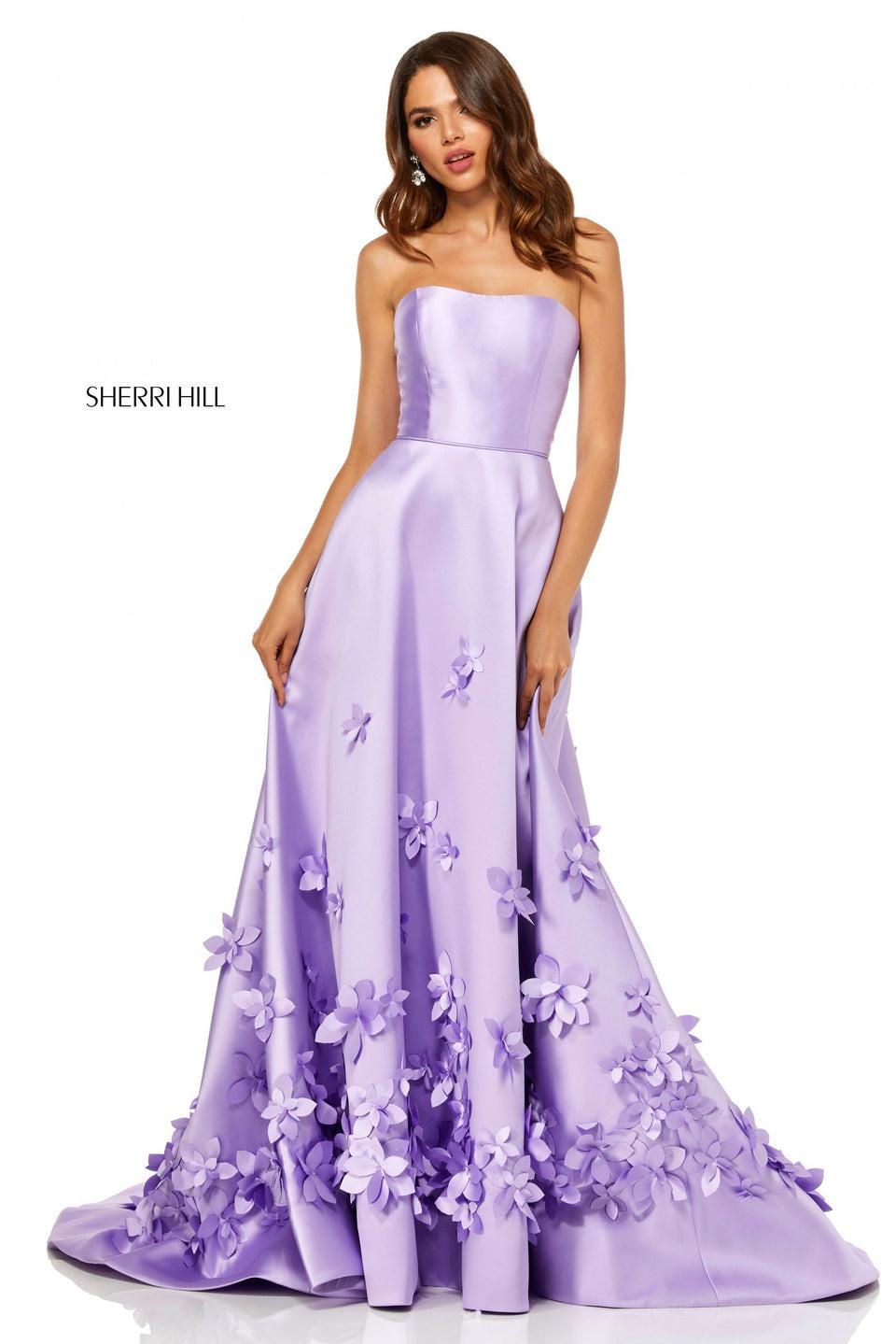 Sherri Hill Strapless Mikado A-line With 3D Floral Applique