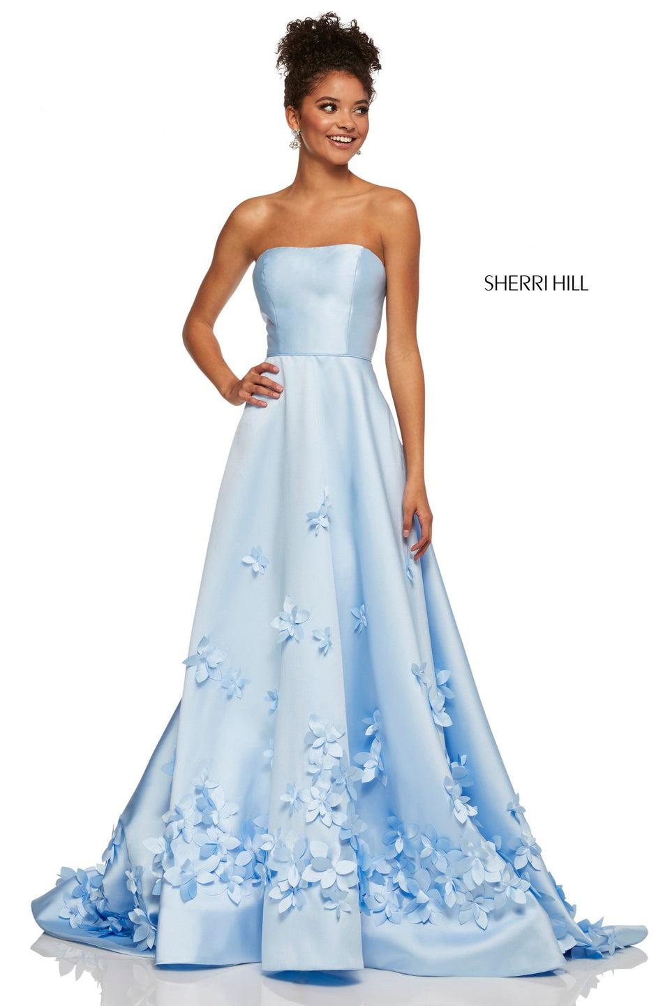 sherri hill Strapless mikado A-line with 3D floral applique