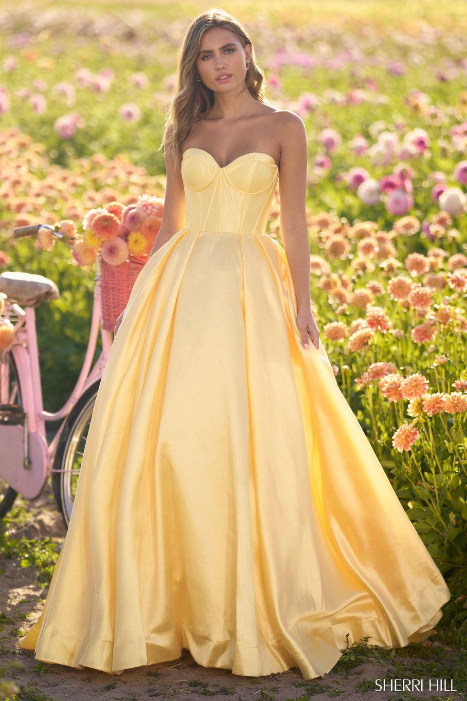 Sherri Hill Strapless Mikado Ball Gown With Corset Bodice