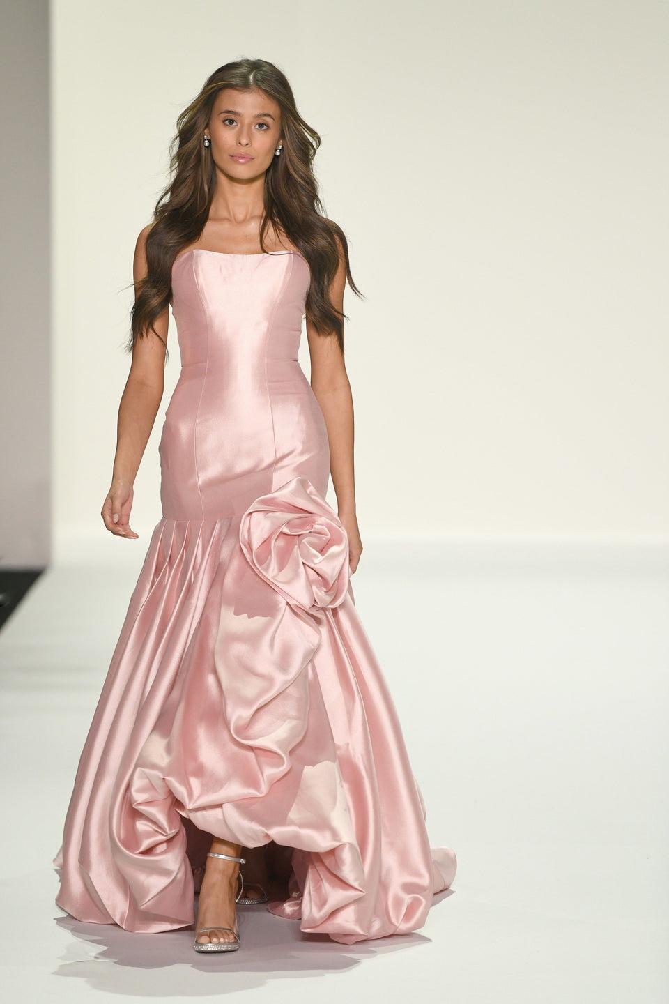 Sherri Hill Strapless Mikado Mermaid Gown With Rosette Embellished Bubble Skirt