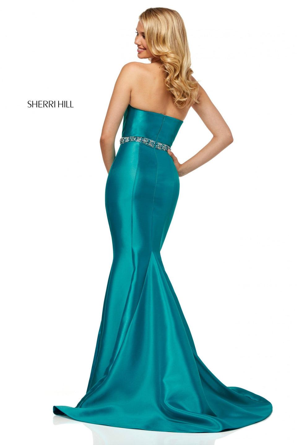 Sherri Hill Strapless Mikado Mermaid With Side Slit And Beaded Belt