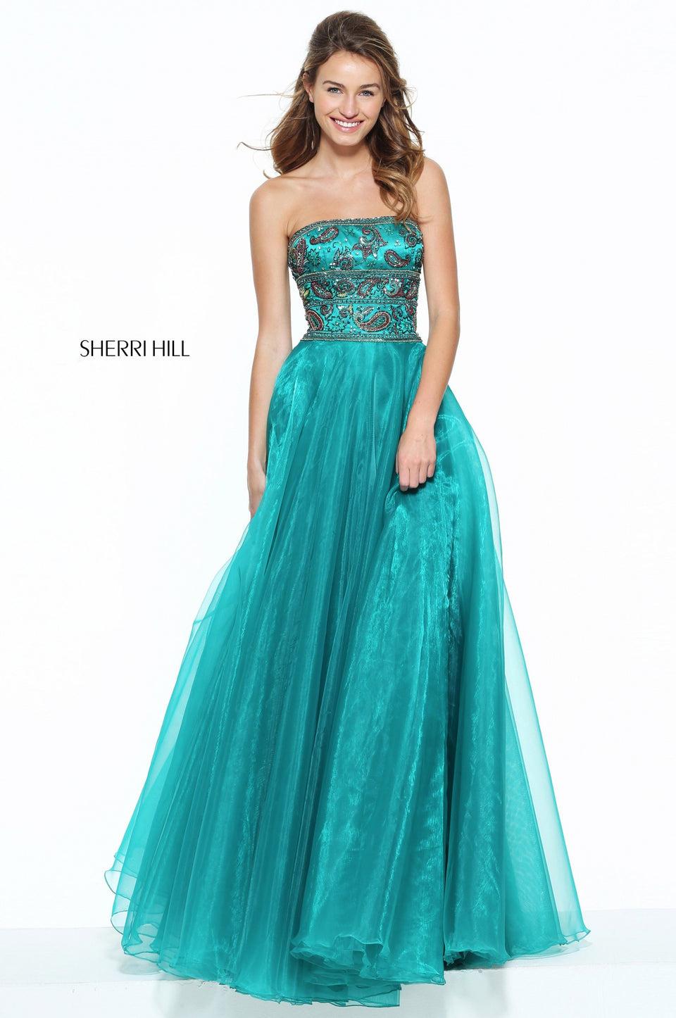 Sherri Hill Strapless Organza A-line Gown With A Paisley Beaded Bodice