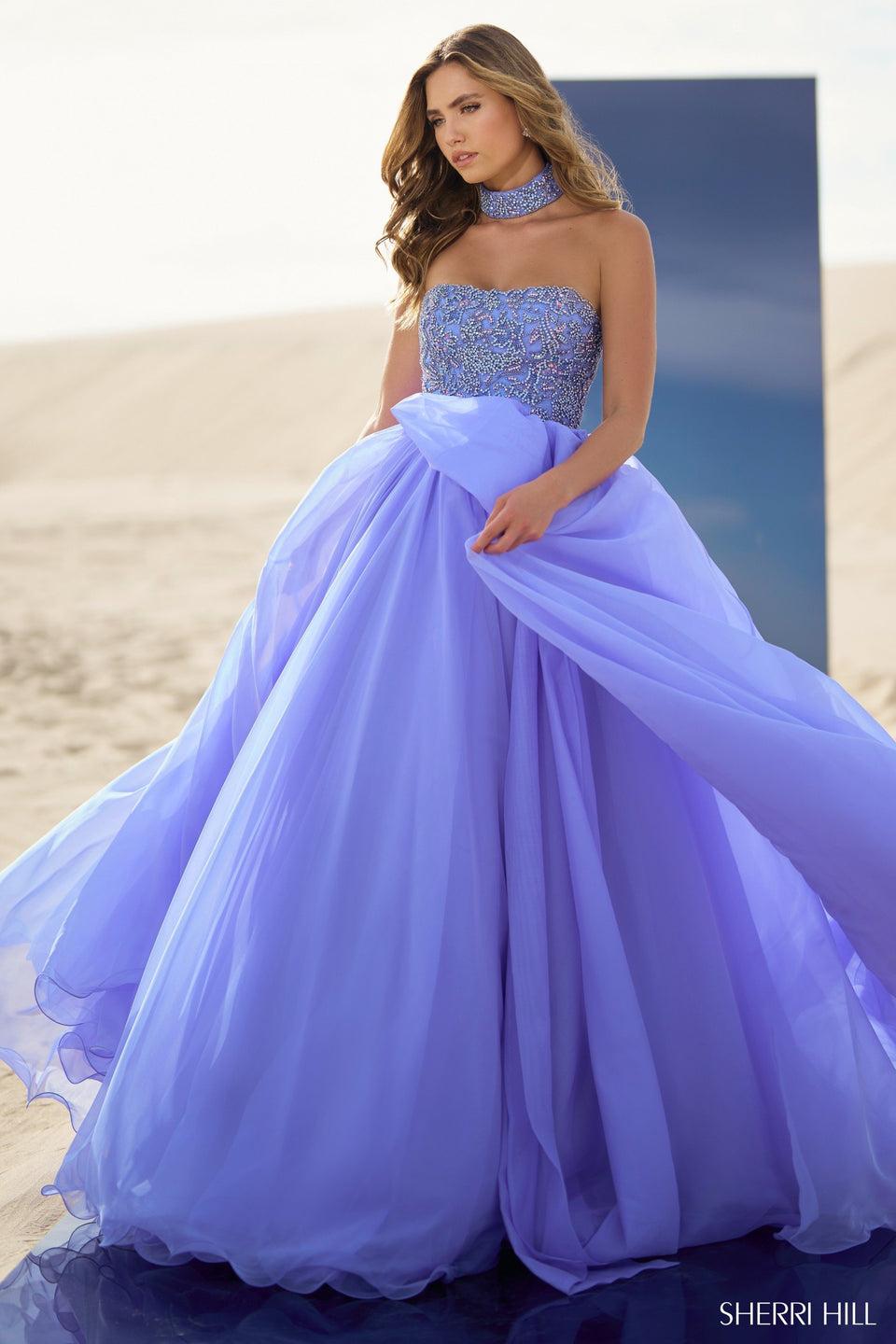 Sherri Hill Strapless Organza Ball Gown With Beaded Bodice And Skirt Slit
