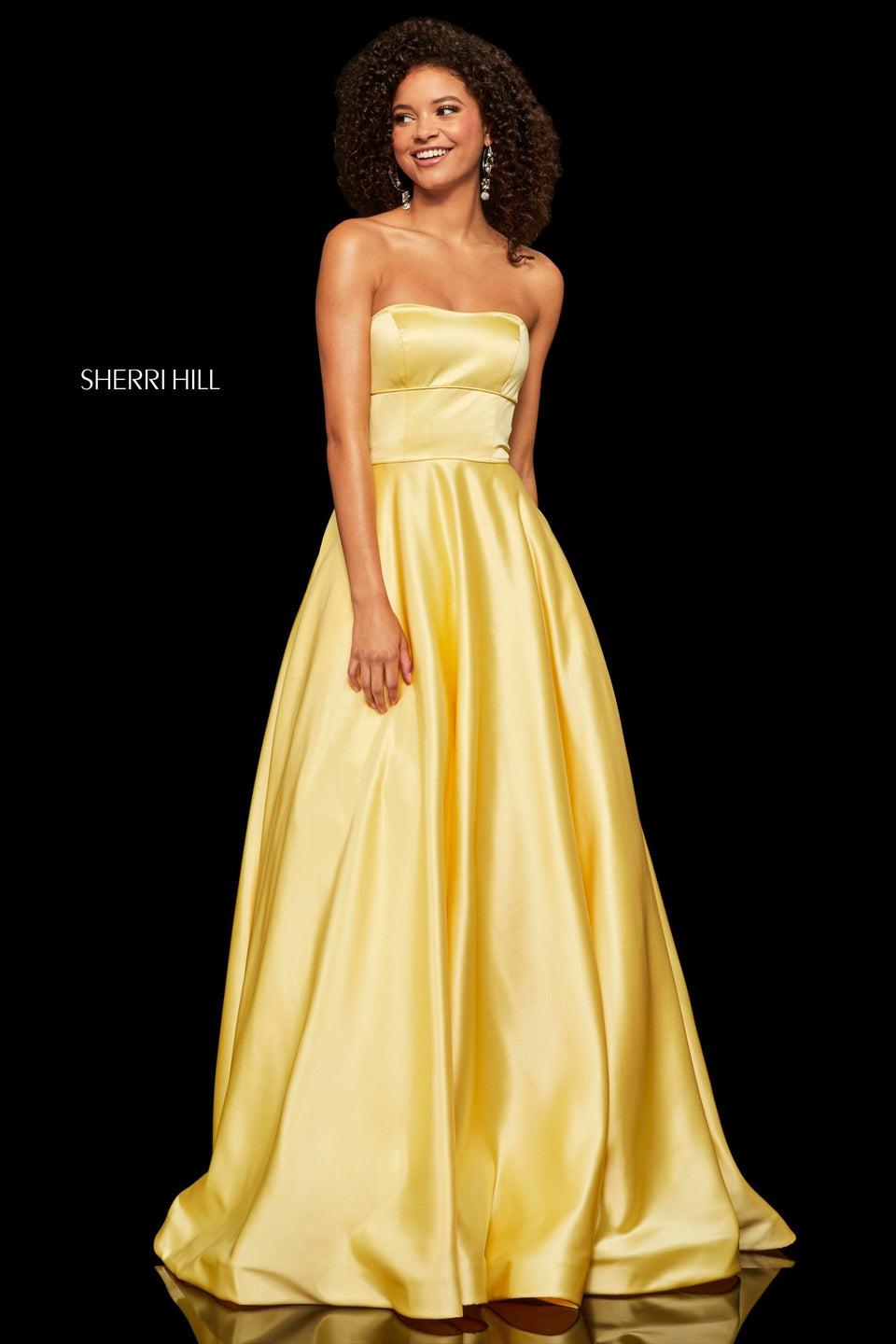 Sherri Hill Strapless Satin A-line Gown With Corset Style Back