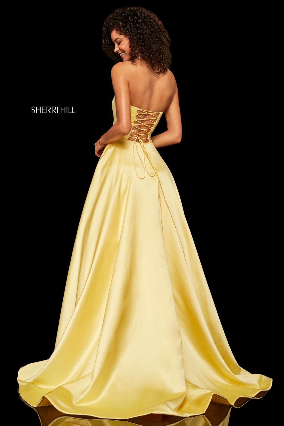 Sherri Hill Strapless Satin A-line Gown With Corset Style Back