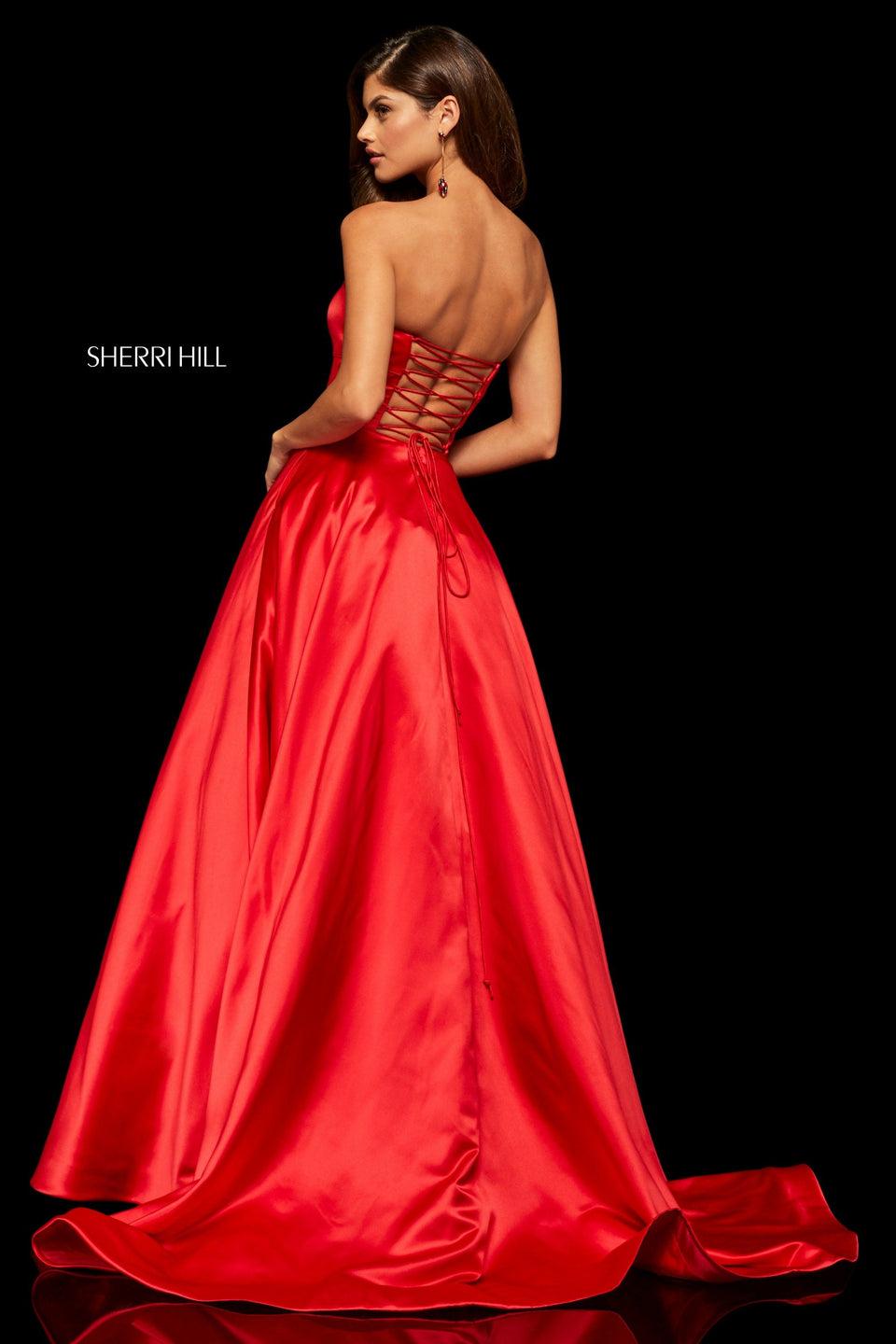 Sherri Hill Strapless Satin A-line Gown With Corset Style Back