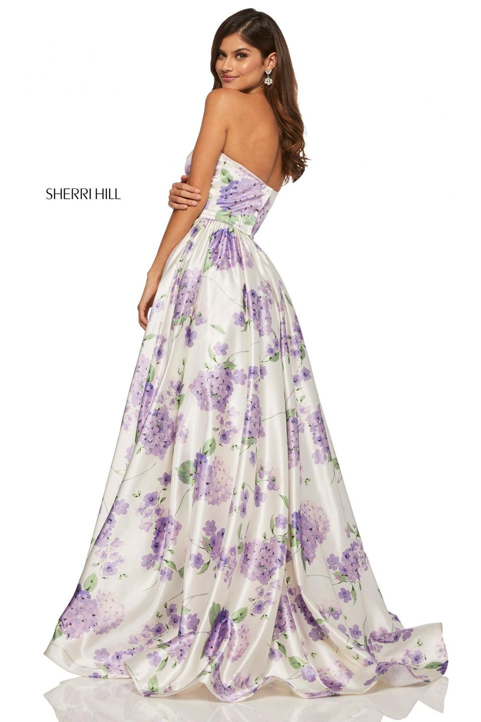 Sherri Hill Strapless Satin Ball Gown With Floral Print