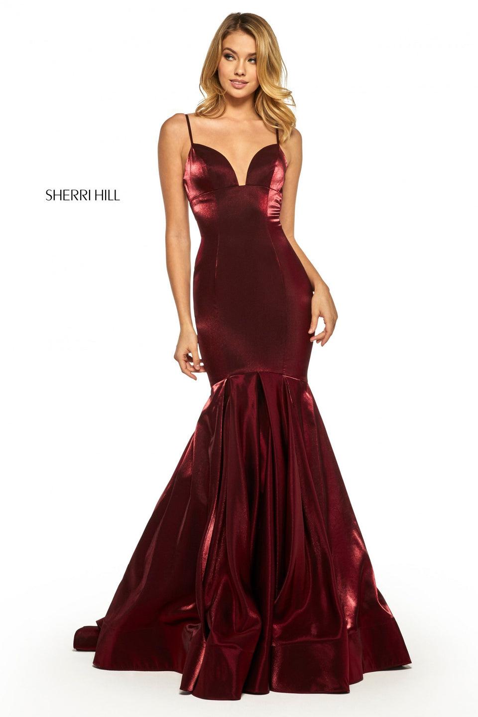 Sherri Hill Strapless Satin Ball Gown With Floral Print Border