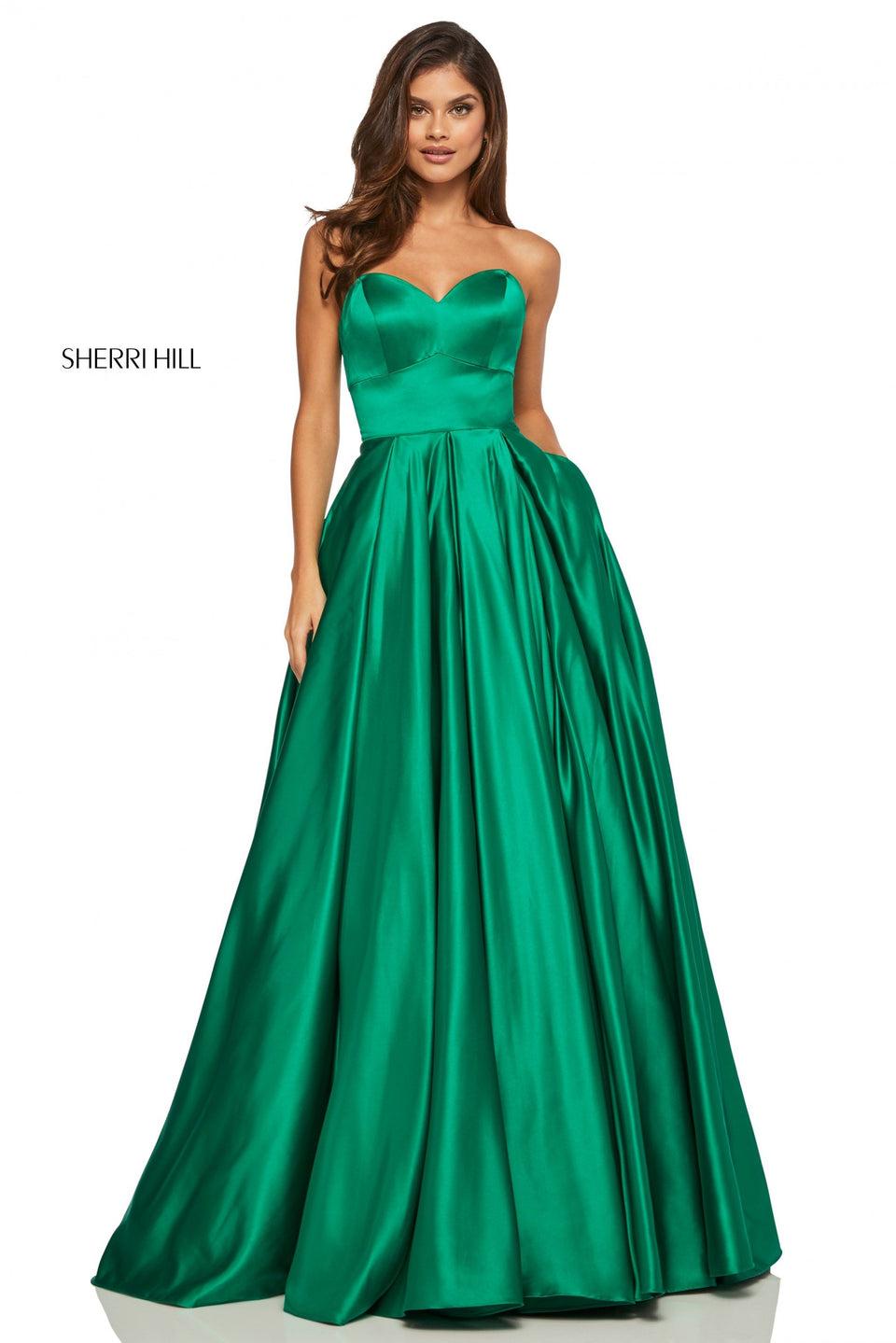 Sherri Hill Strapless Satin Ball Gown With Sweetheart Neckline And A Lace Up Back
