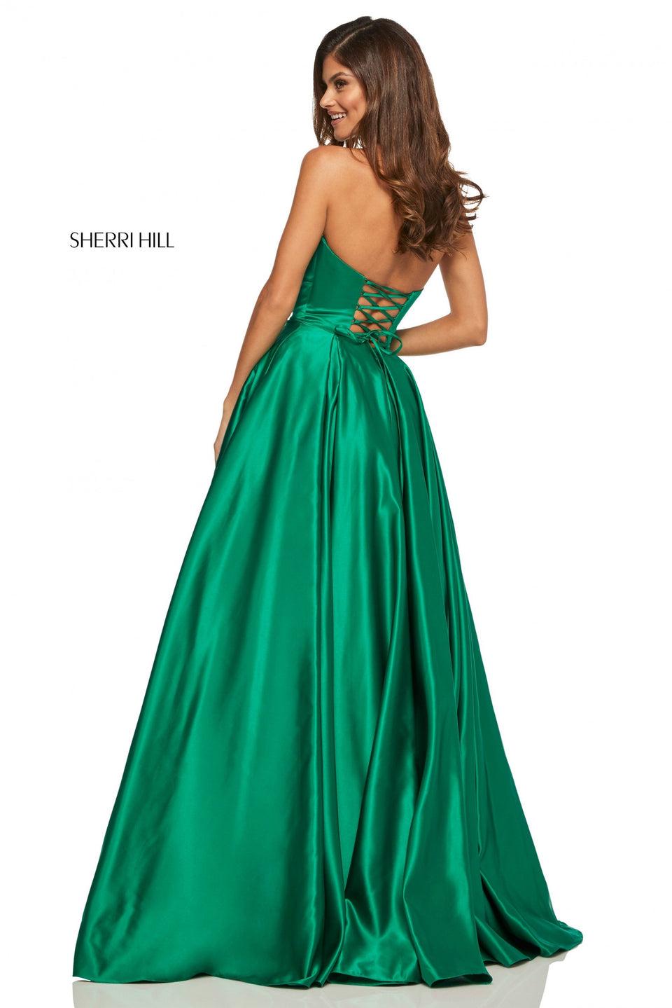 Sherri Hill Strapless Satin Ball Gown With Sweetheart Neckline And A Lace Up Back