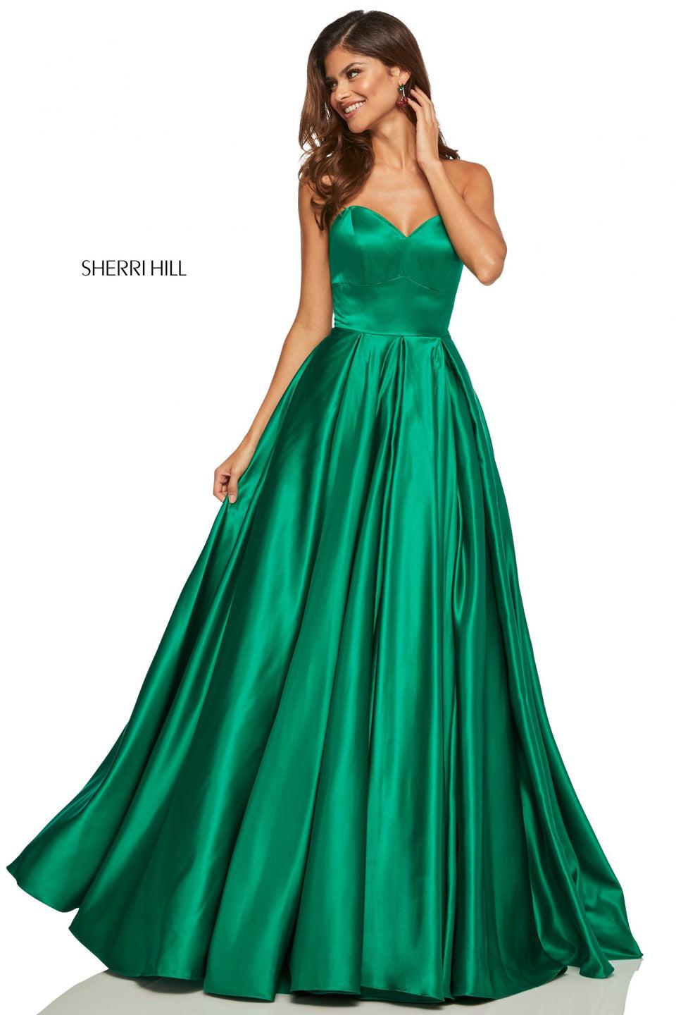 Sherri Hill Strapless Satin Ball Gown With Sweetheart Neckline And A Lace Up Back