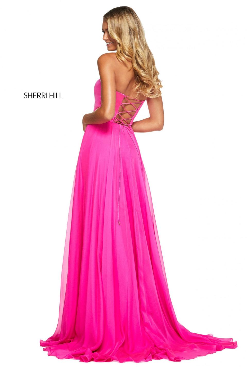 Sherri Hill Strapless Satin Bodice With Lace Up Back And Chiffon Skirt