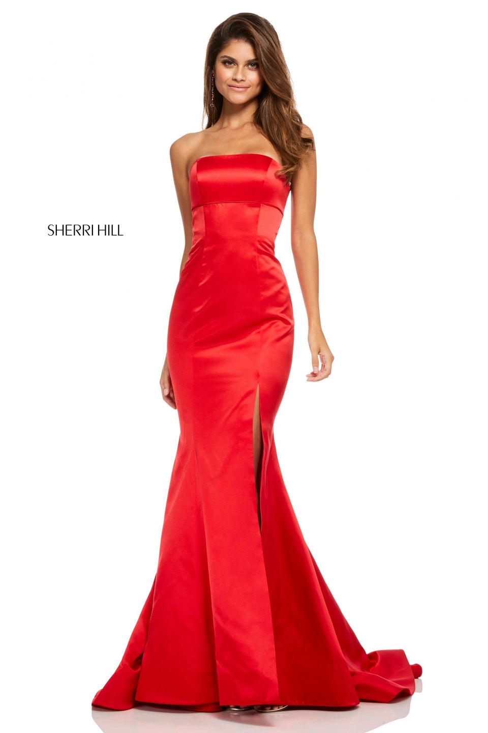Sherri Hill Strapless Satin Mermaid With Skirt Slit