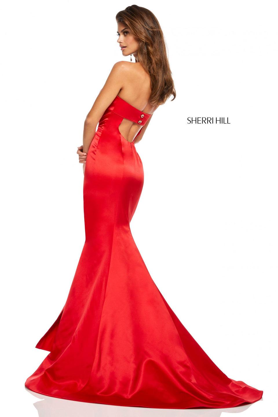 Sherri Hill Strapless Satin Mermaid With Skirt Slit