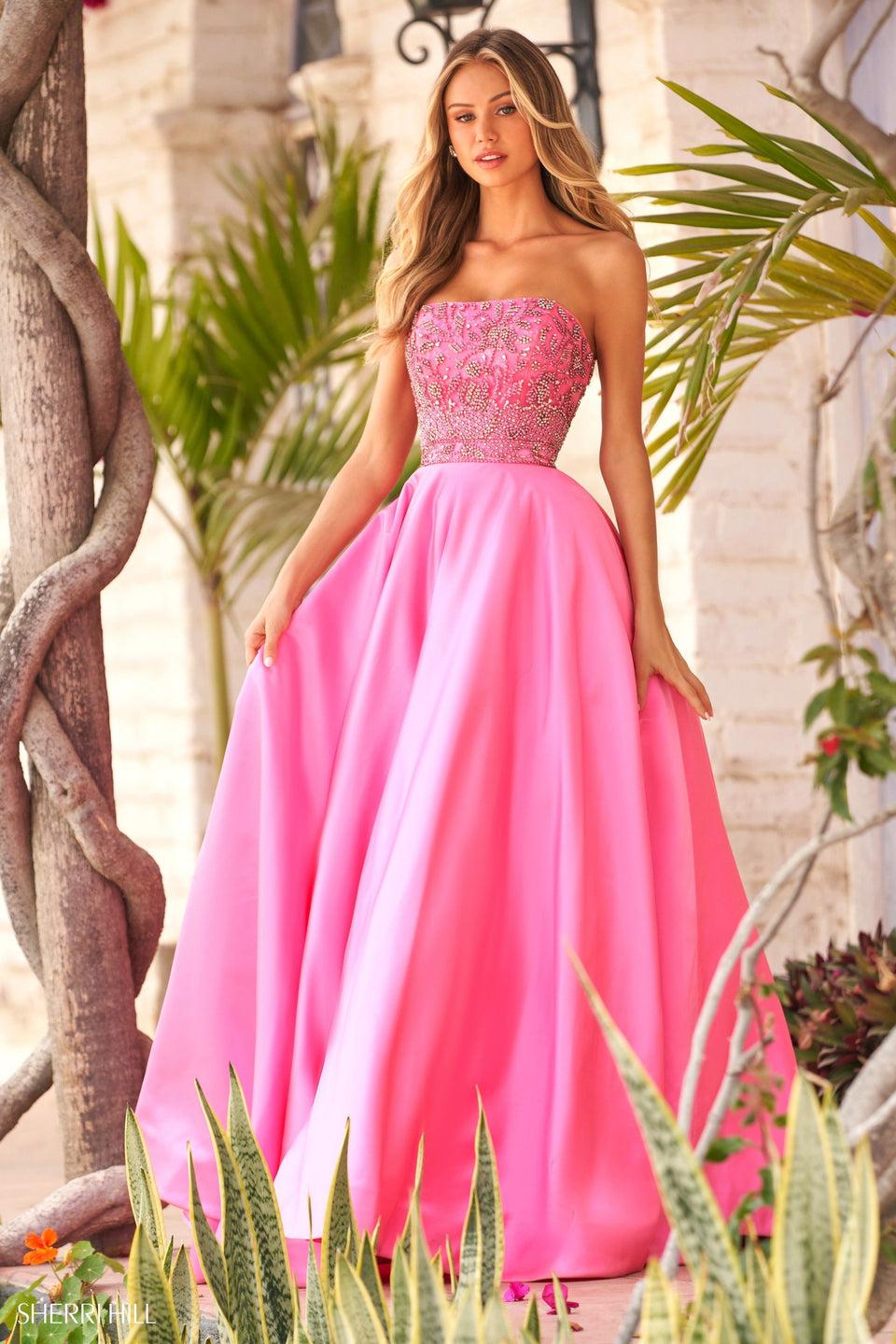 Sherri Hill Strapless Satin Sweetheart Neckline Ballgown With Swarovski Beading On Bodice
