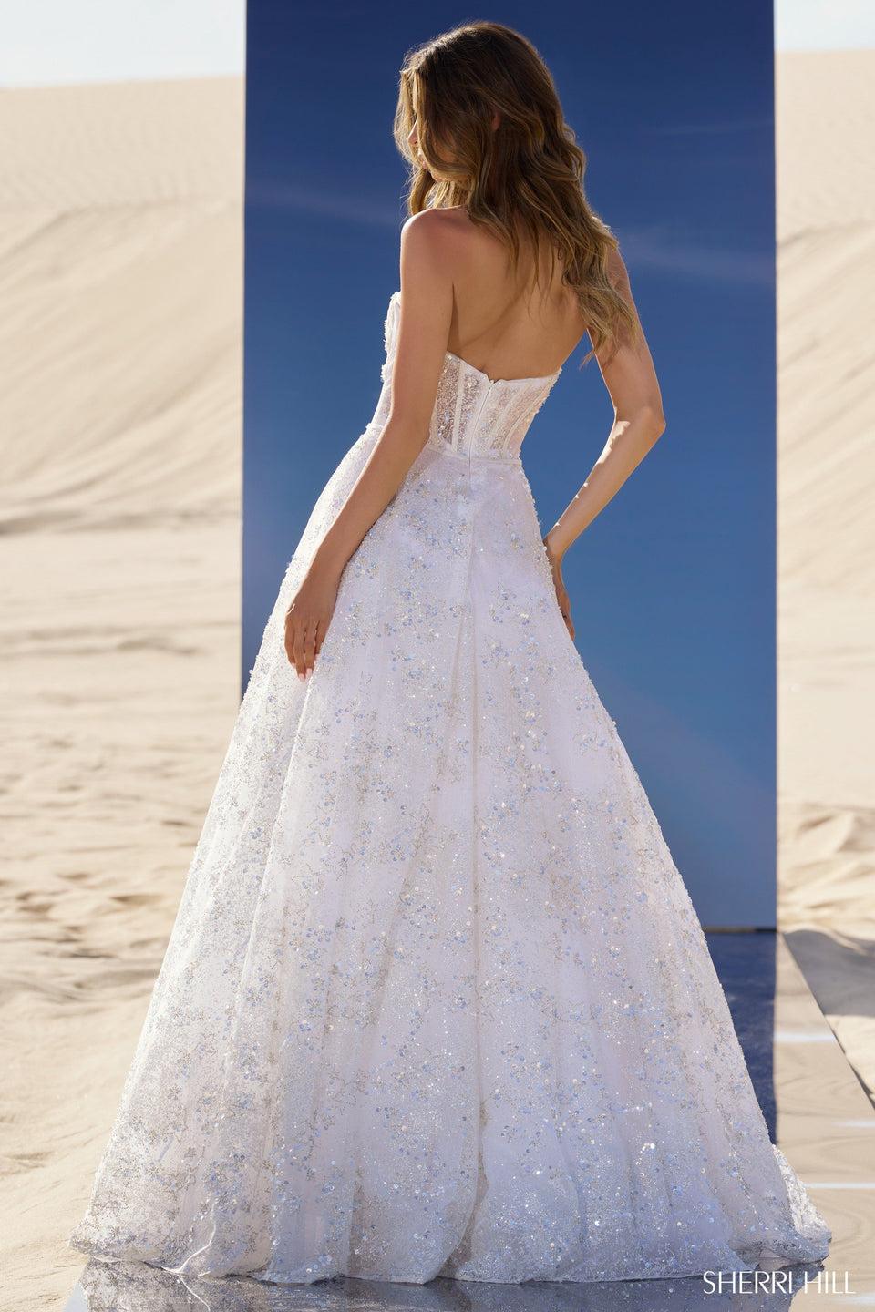 Sherri Hill Strapless Sequin Ball Gown With Sheer Key Hole On Bodice