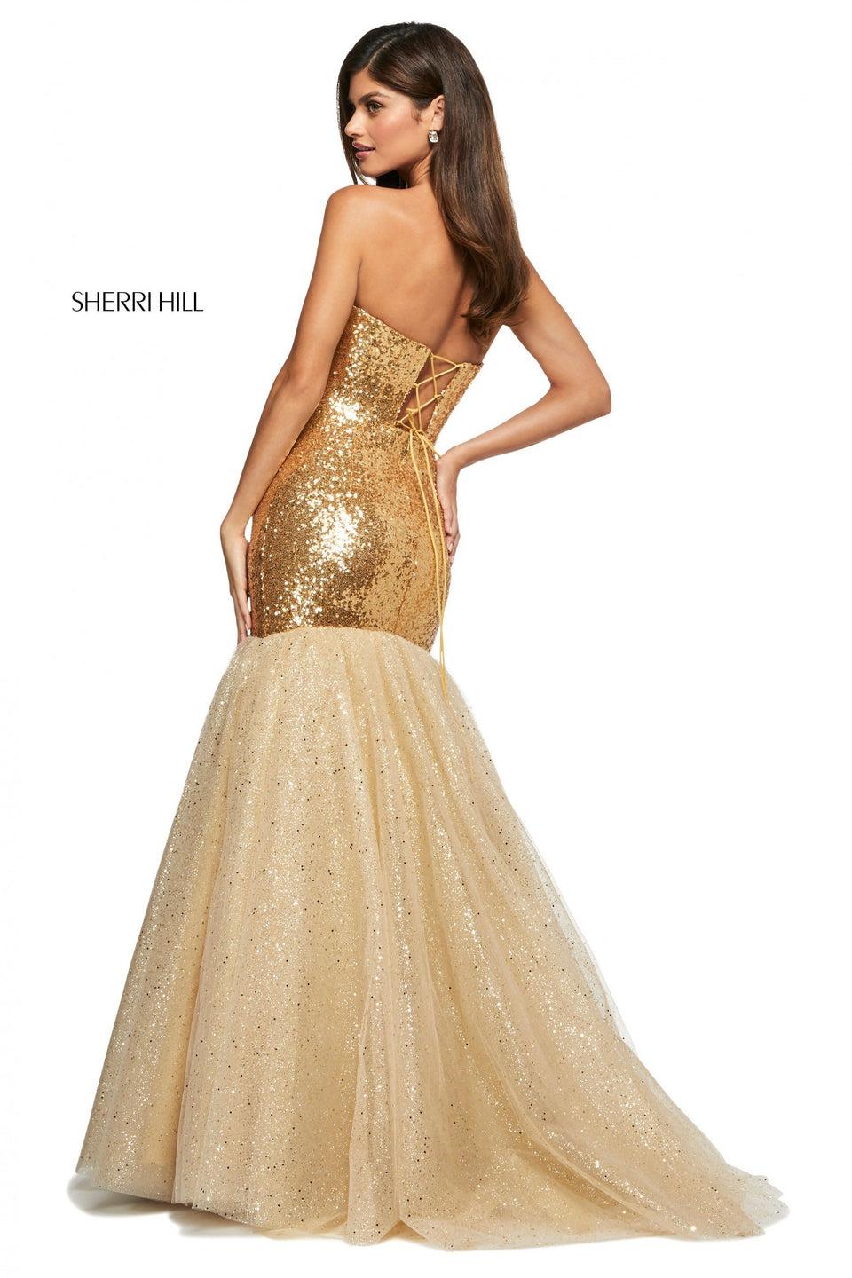 Sherri Hill Strapless Sequin Mermaid Gown With Glitter Tulle Bottom