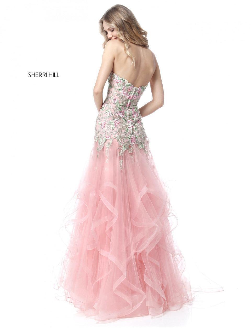 Sherri Hill Strapless Sweetheart Bodice With Ruffle Tulle Skirt