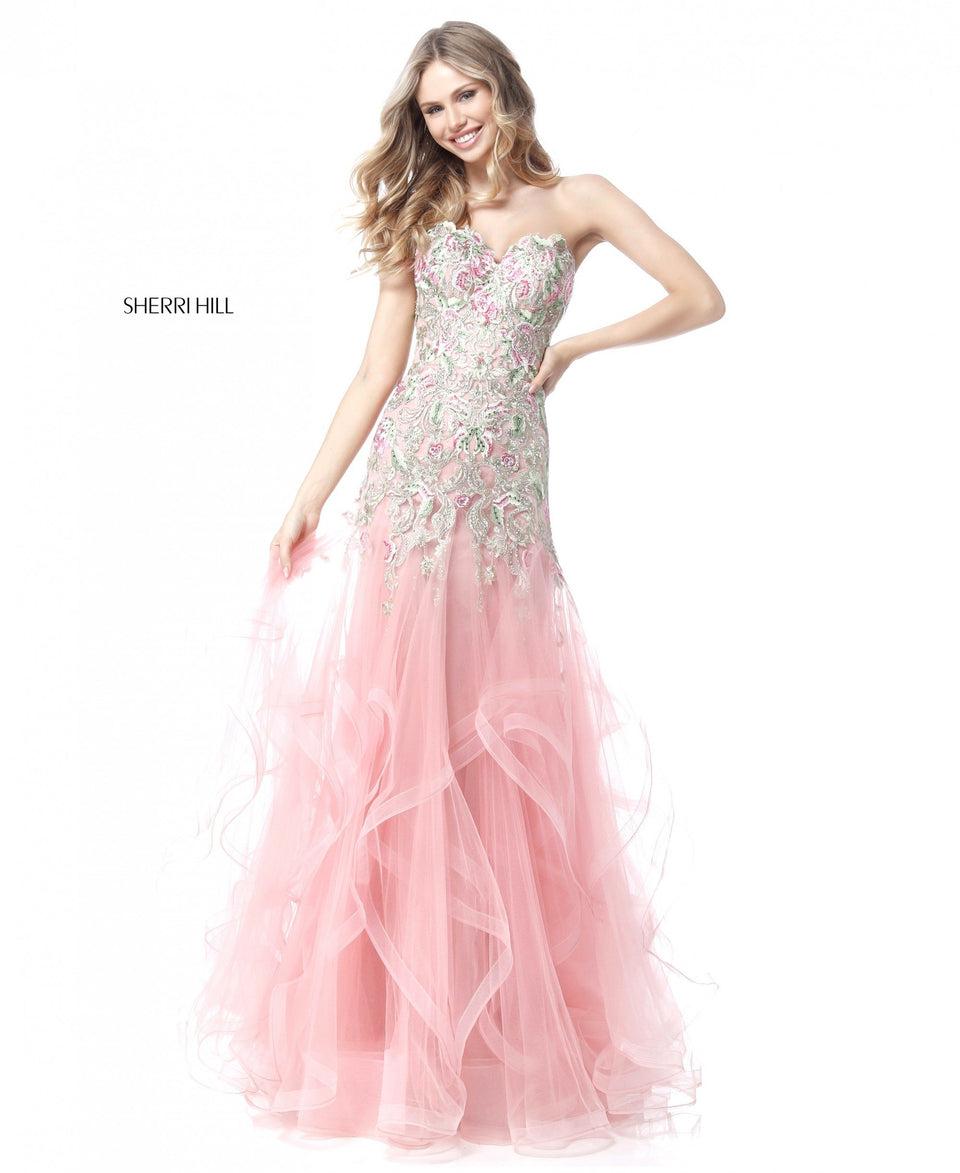 Sherri Hill Strapless Sweetheart Bodice With Ruffle Tulle Skirt