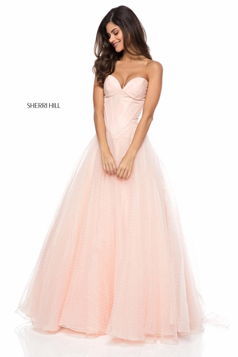 sherri hill Strapless sweetheart corset with tulle ball gown skirt