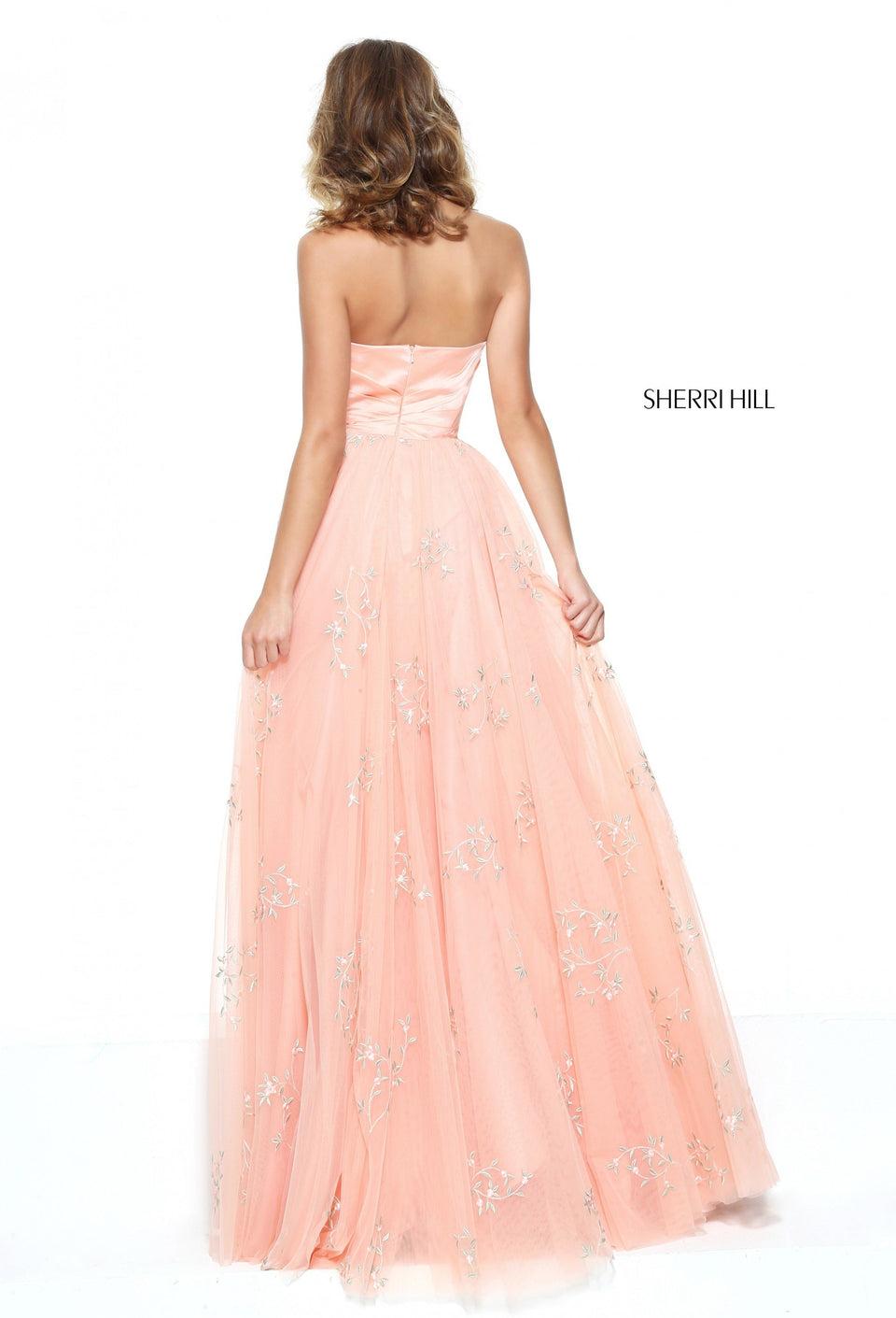 Sherri Hill Strapless Sweetheart Gown With Embroidered Flower Tulle Skirt
