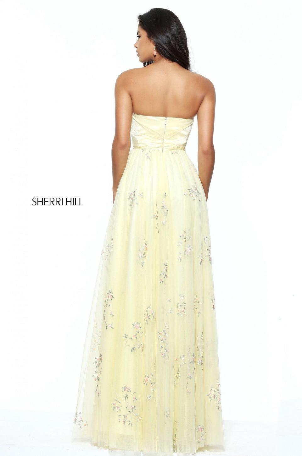 Sherri Hill Strapless Sweetheart Gown With Embroidered Flower Tulle Skirt