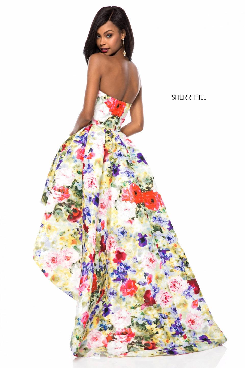 Sherri Hill Strapless Tafetta High-low With Floral Print