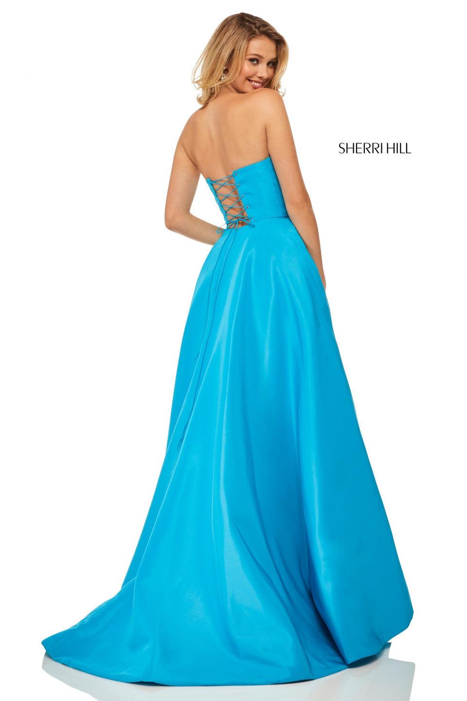 Sherri Hill Strapless Taffeta A-line Ball Gown With Beaded Pockets And A Slit