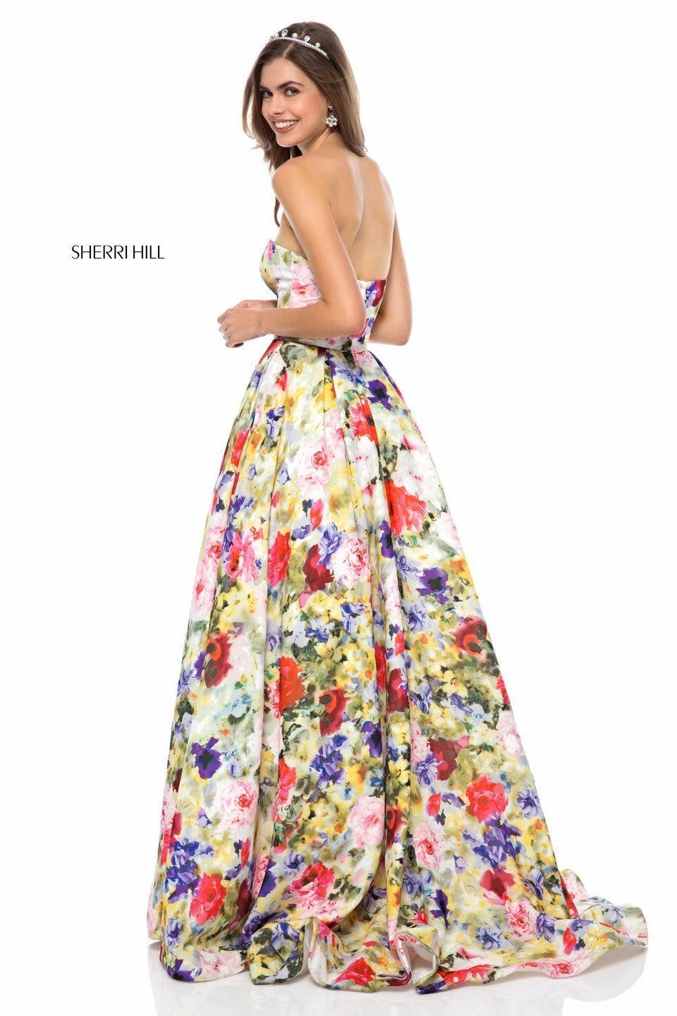 Sherri Hill Strapless Taffeta Ball Gown With Floral Print
