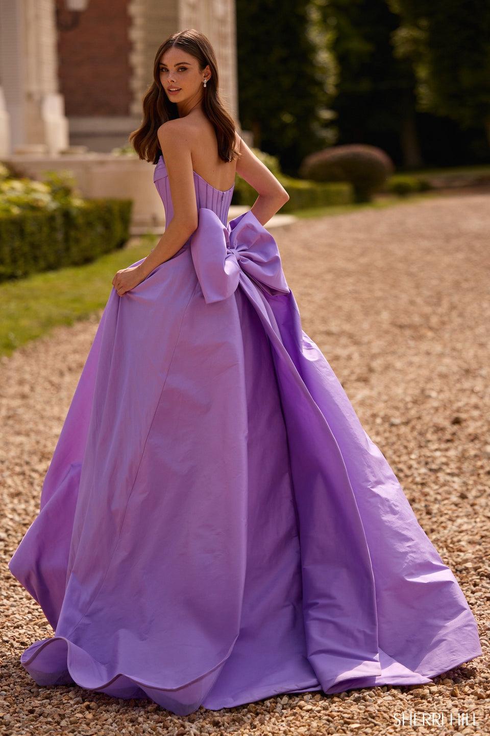 sherri hill Strapless taffeta ballgown with corset bodice