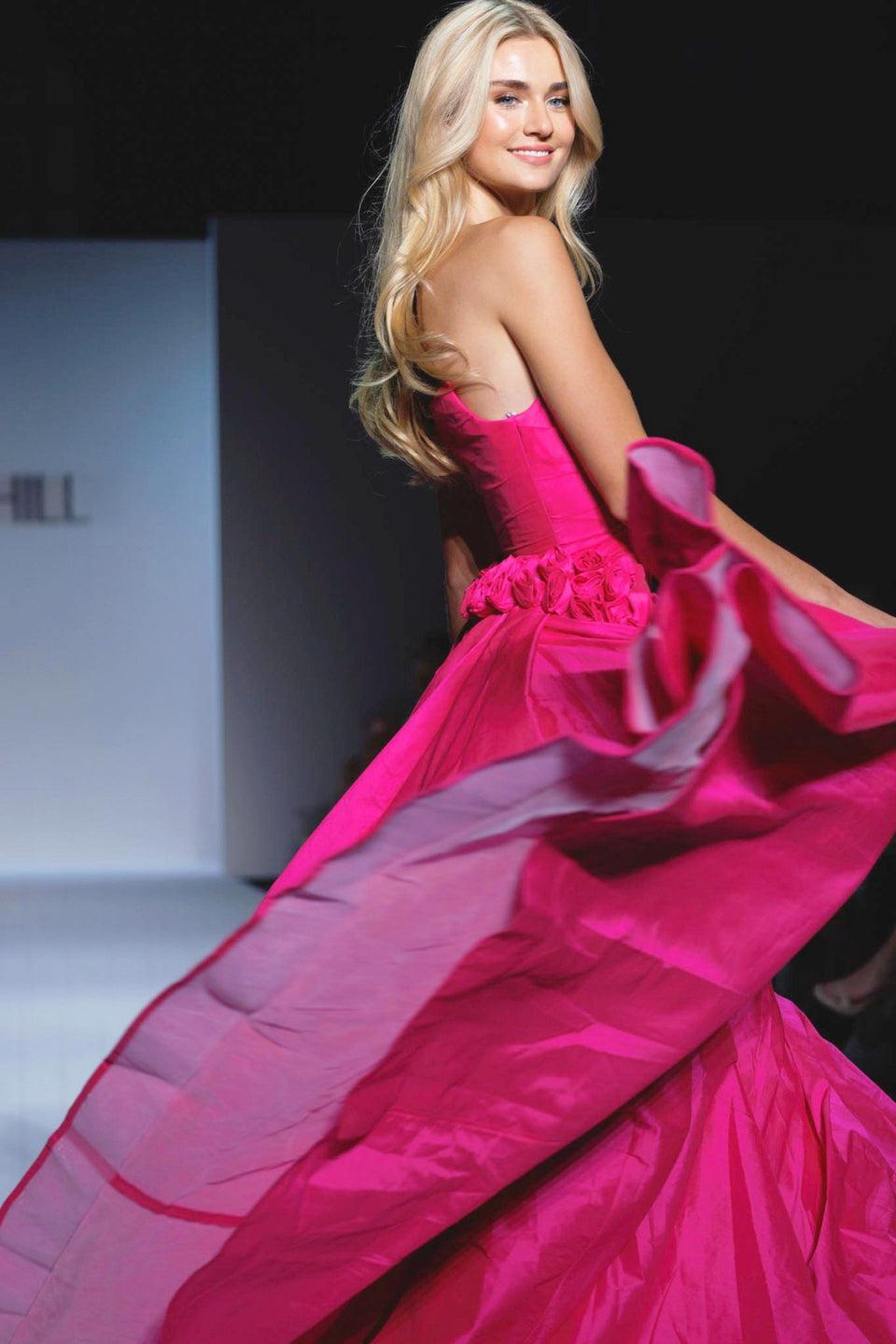 Sherri Hill Strapless Taffeta Fitted Gown With Overskirt