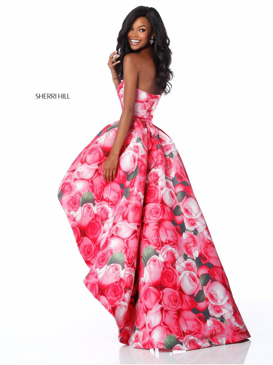 Sherri Hill Strapless Taffeta High Low With Floral Print