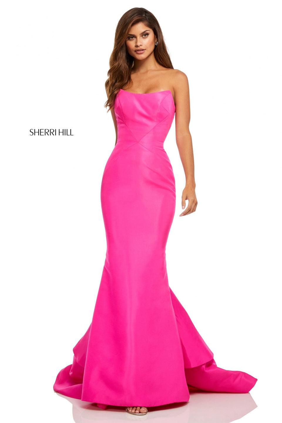 sherri hill Strapless taffeta mermaid with fishtail train