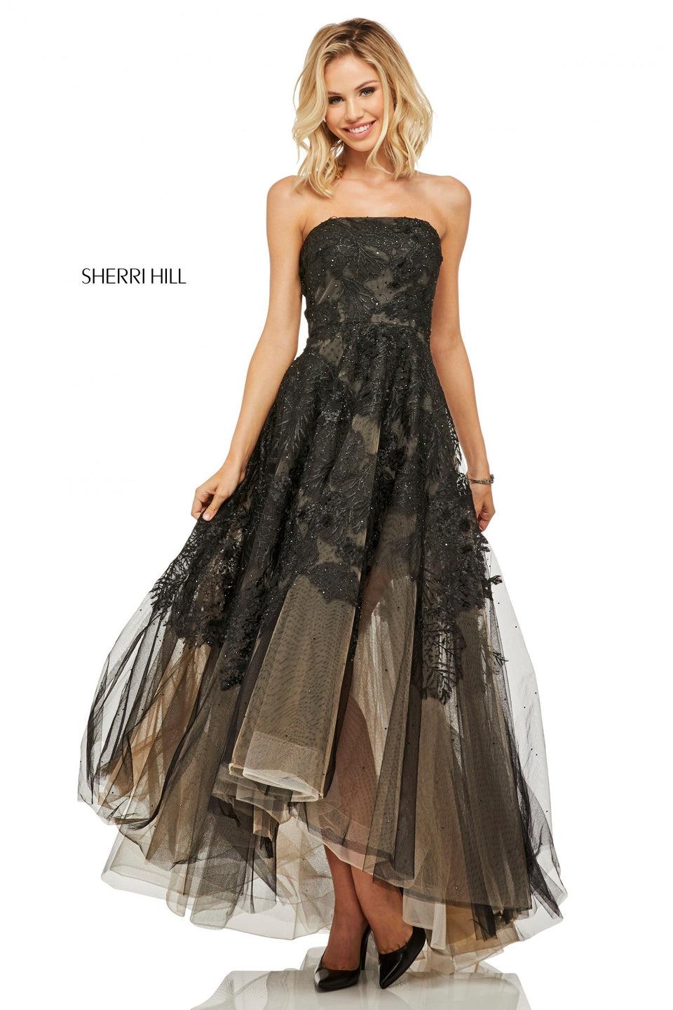sherri hill Strapless tulle and lace Audrey length A-line